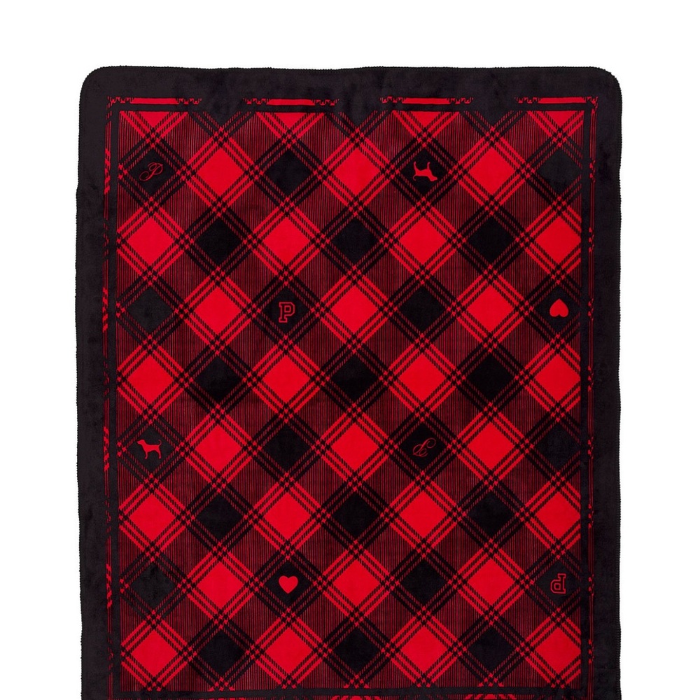 PINK Victoria's Secret Red and Black Plaid Throw Cozy Blanket.